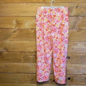 Shein‎ Floral Print Pants Women's Size 12 Pink Orange Yellow Retro Style